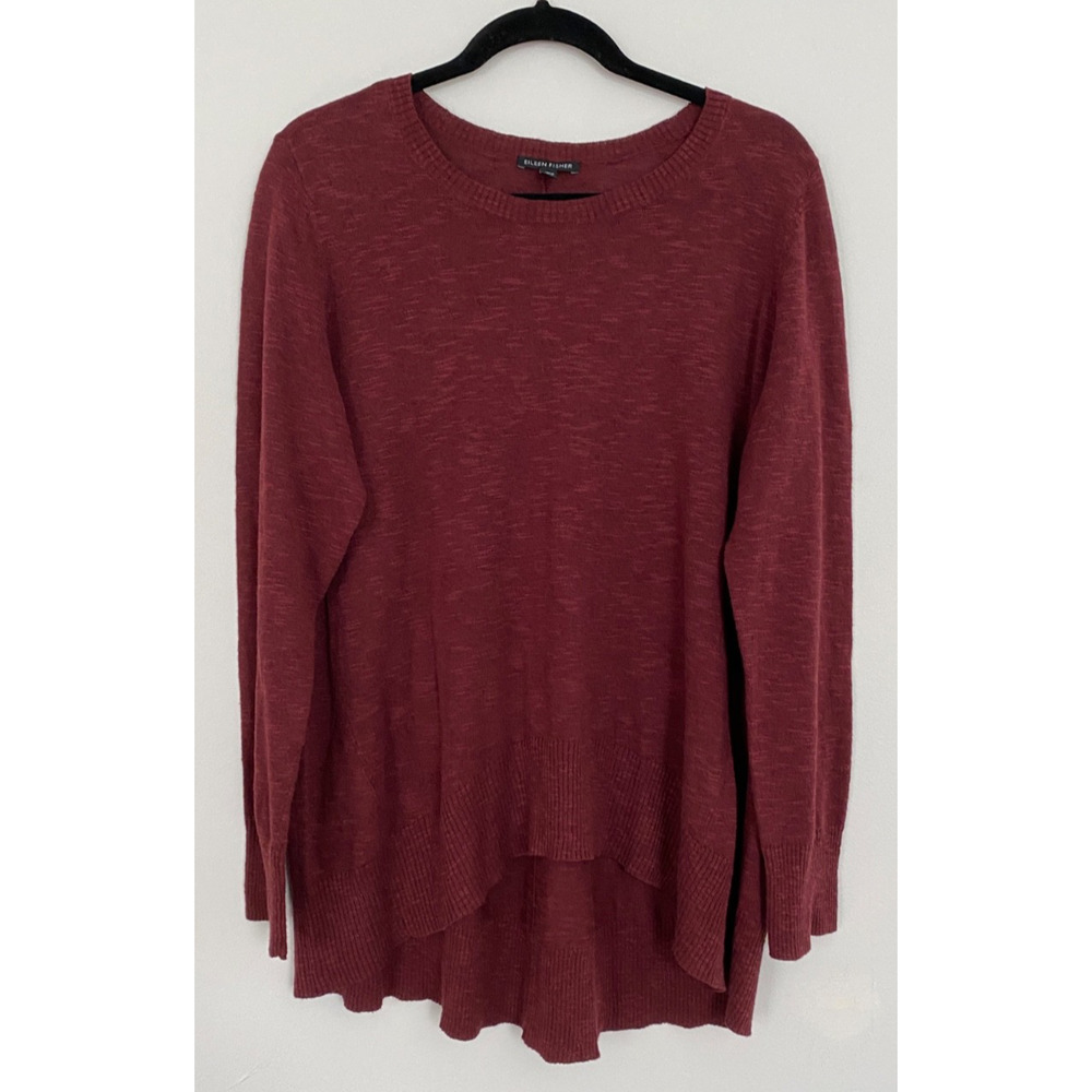 Eileen Fisher Maroon Organic Linen Cotton Tunic Lightweight Sweater Womens L Eco